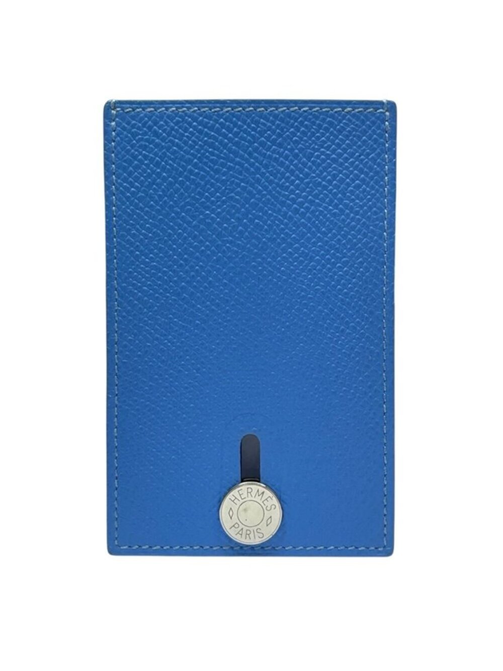 Hermes Diabolo Card Case Business Leather Blue Silver Compact